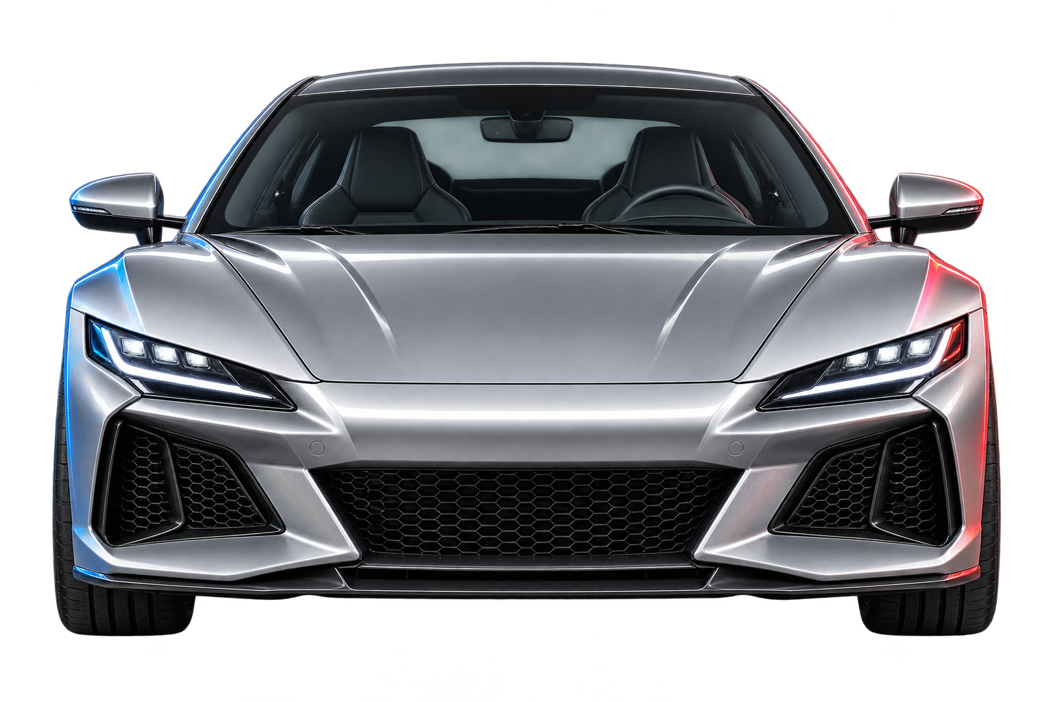 Silver sports car joining a V formation